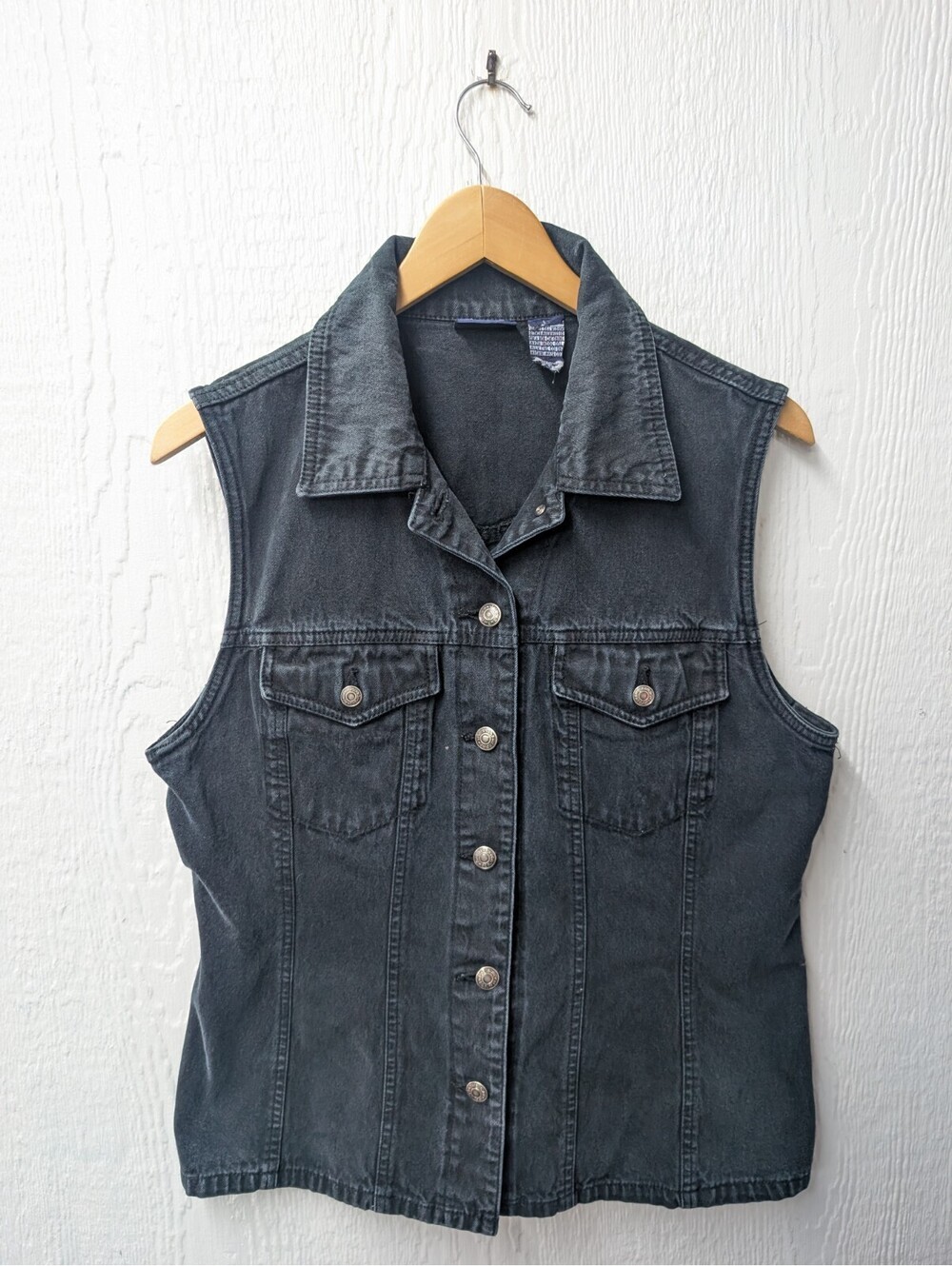 Vintage GAP Black Denim Vest Punk Indie Grunge Women's Size Large